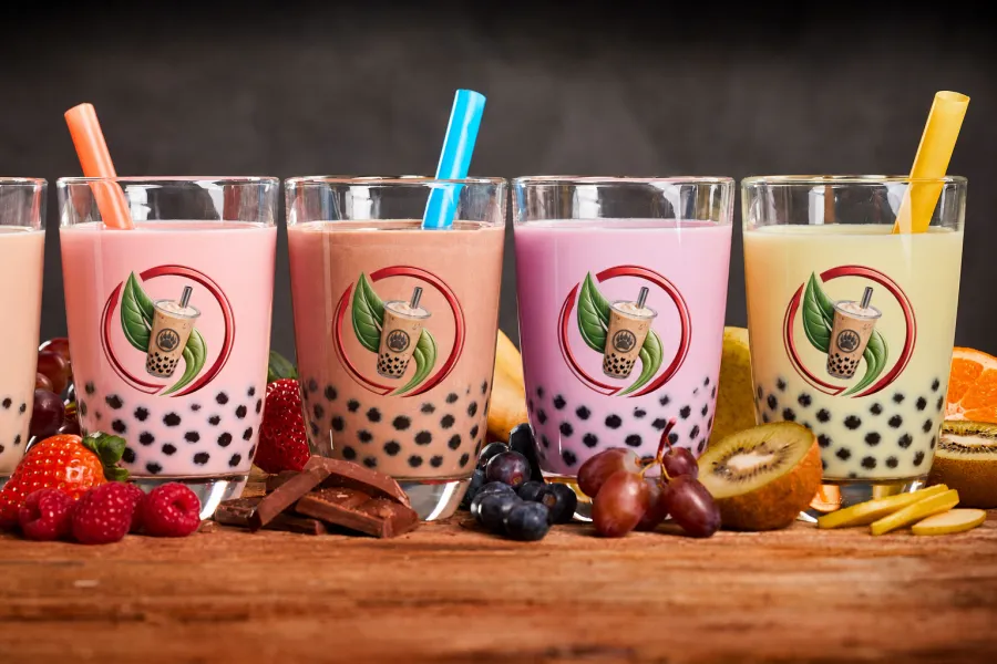 Colorful Red Circle Boba drinks at the New Braunfels shop